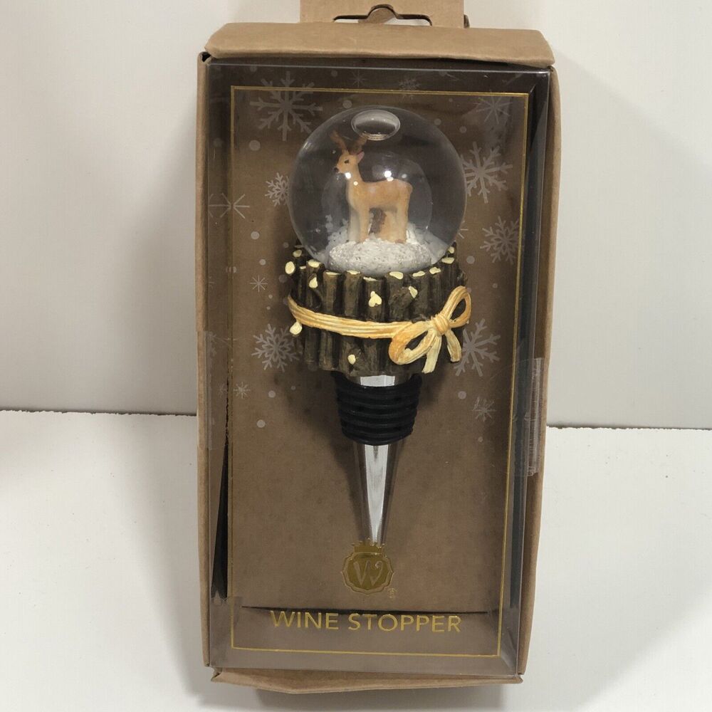 Reindeer Christmas Wine Bottle Stopper Snow Globe Water 5" Tall  Wild Eye Design